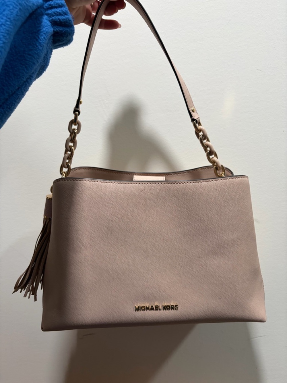 Michael Kors Pale Blush Saffiano Leather Shoulder Bag with Tassel